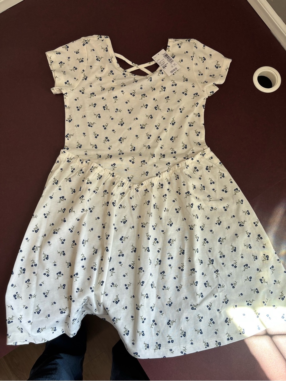 NWT Drop waist girls White Dress with Navy Floral Print